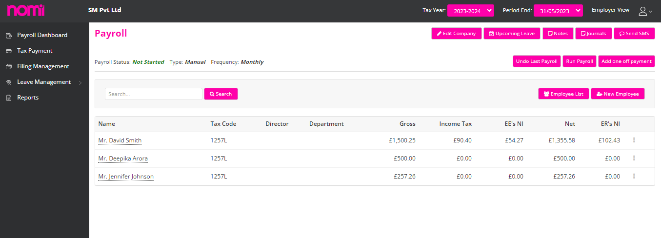 Payroll dashboard